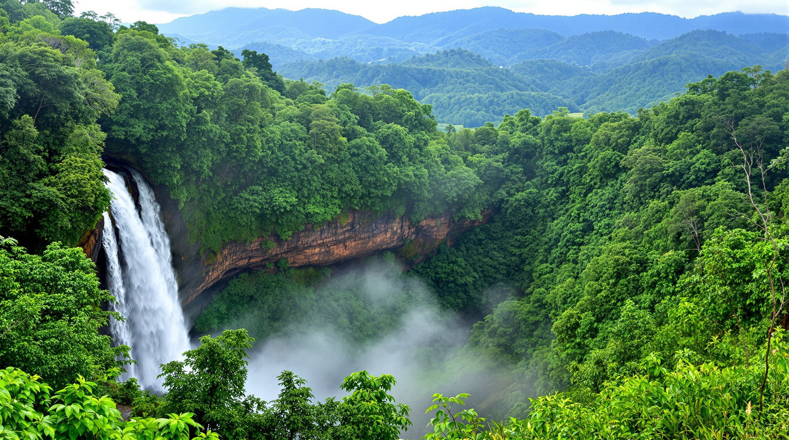A waterfall in the forested Western Ghats near Eruvadi, in the Kalakkad-Mundanthurai landscape